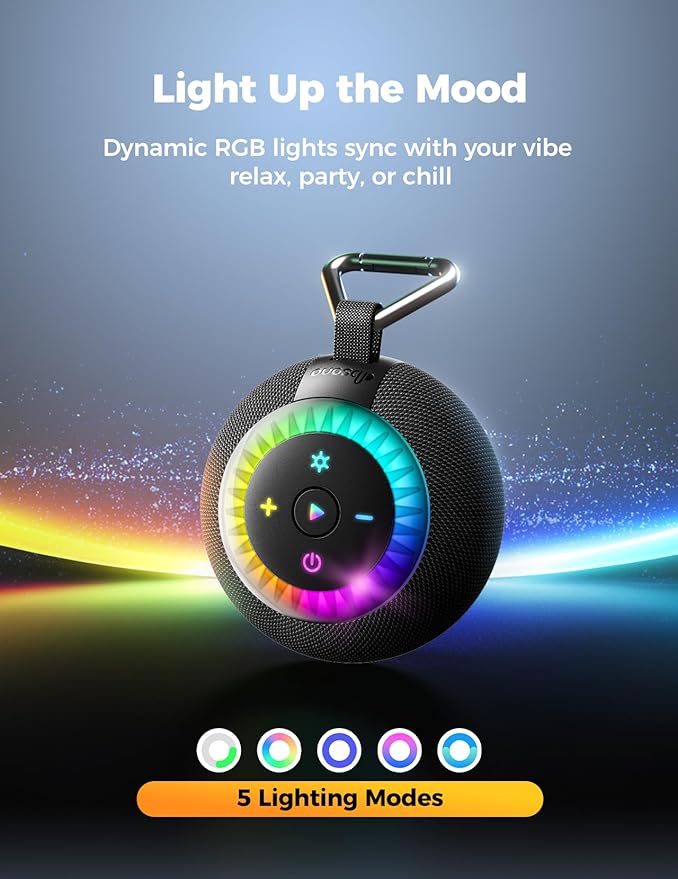 Shower Speaker Bluetooth Waterproof Portable: 360° Surround Sound, IPX7 Suction Cup Removable with Vacuum Exhaust Knob, 2 IN1, RGB Lights, BT5.4, TWS, Pool/Beach/Kayak, Gifts for Adults Teens-Black
