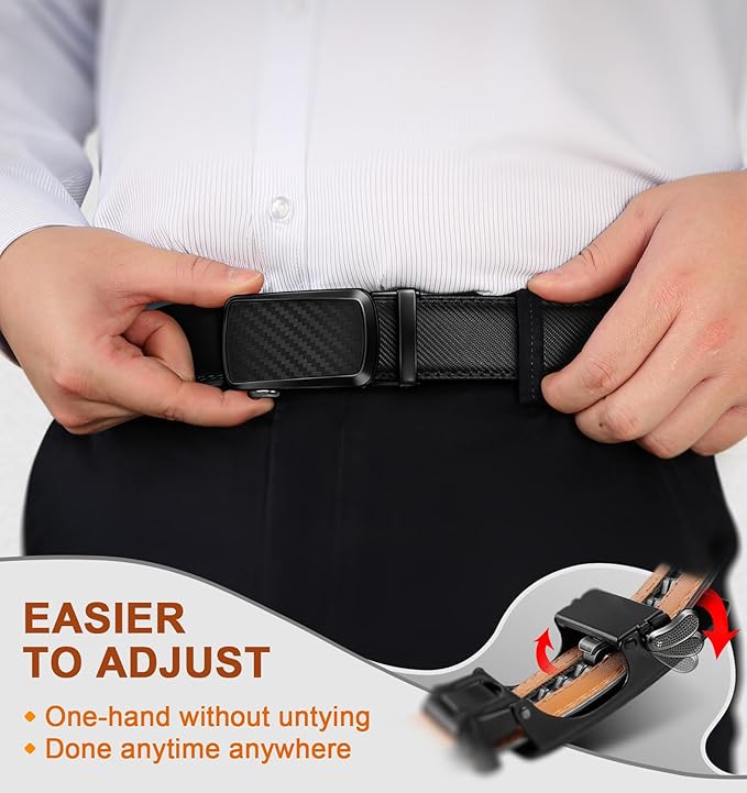 BULLIANT Men's Ratchet Belt 2 Pack-Click Leather Belt Adjustable for Men Gift 1 3/8-Cut for Perfect Fit