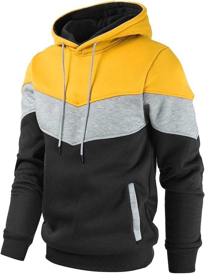 Gesean Men's Novelty Color Block Pullover Fleece Hoodie Long Sleeve Casual Sweatshirt with Pocket