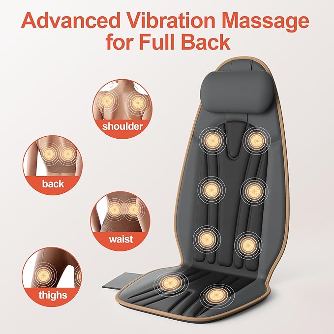 SLOTHMORE Back Massager for Chair, Heated Seat Cushion Massager with Neck Traction, Vibration Massage Pad for Full Body Massage for Office Chair, Home Use