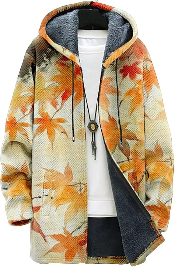 2025 Men's Ethnic Pattern Hooded Jacket Long Cardigan Hoodies Full Zip Vintage Knitted Zipper Coat with Pocket