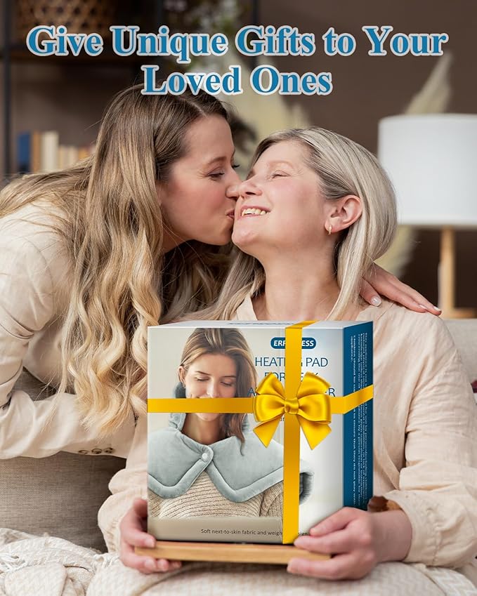 Heating Pad for Neck Shoulders Back, Valentines Day Gifts for Him Her Men Women Mom Dad, Weighted Electric Heated Wrap 6 Heat Settings 4 Timers Auto Off, Birthday Anniversary Retirement Gifts, Grey