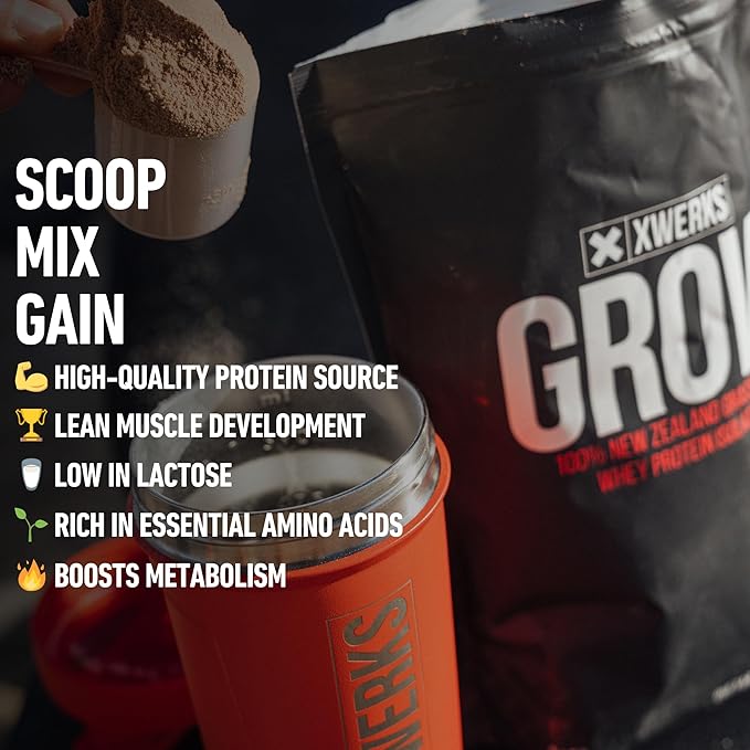 Xwerks Grow Whey Protein Powder, 25g Pure Isolate Protein from New Zealand Grass Fed Cows, Builds Strength and Speeds Recovery, Paleo and Keto Friendly, Soy and Gluten Free, Strawberry, 30 Servings