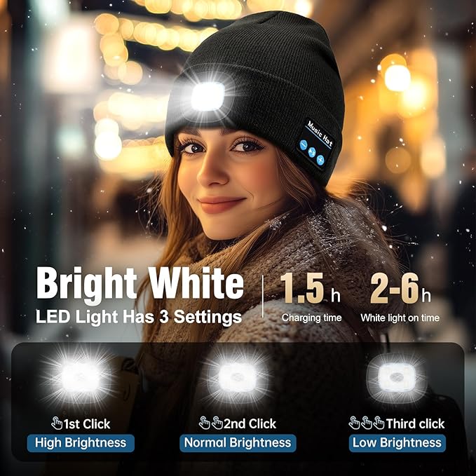 Bluetooth Beanie with Light, Rechargeable Unisex Wireless LED Music Cap, Gifts for Men Women