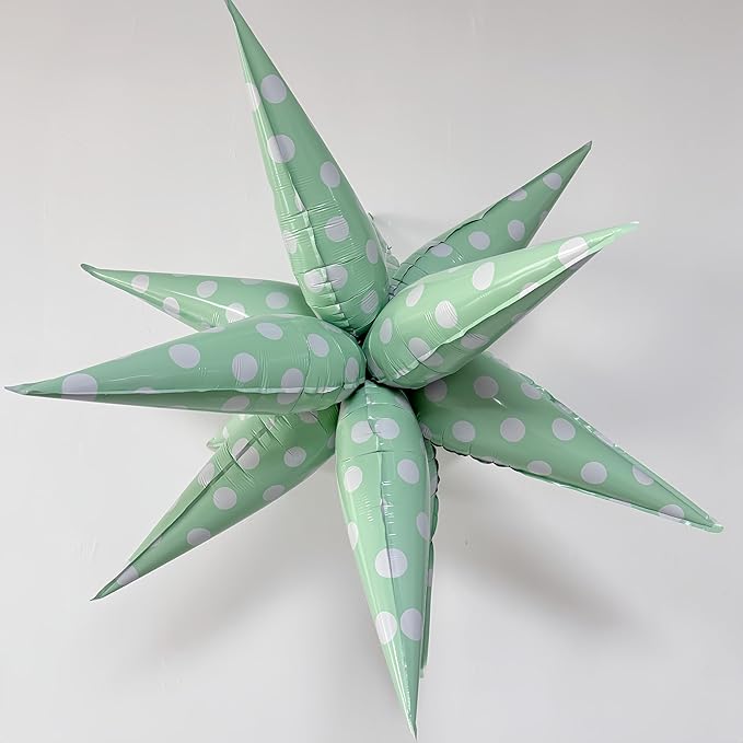 2Pcs Green Macaron Polka Dot Explosion Pointed Star Foil Balloons/Candy Color Balloon for Christmas, Candyland Party, Baby Shower, Unicorn Birthday, Easter/Rainbow Candy Themed Party Decorations