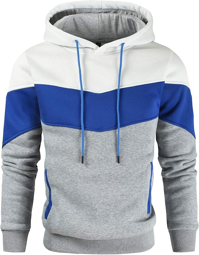 Gesean Men's Novelty Color Block Pullover Fleece Hoodie Long Sleeve Casual Sweatshirt with Pocket