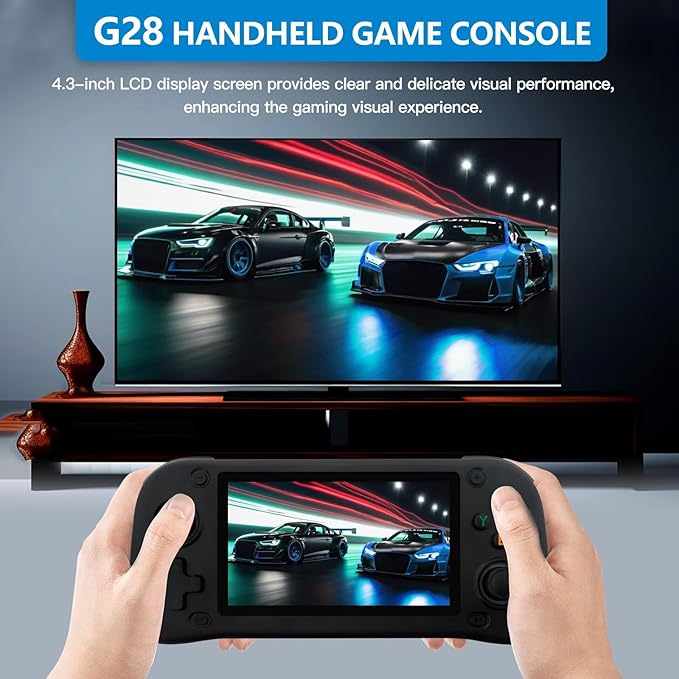 New G28 Retro Handheld Game Console, Built-in 64G TF Card, Built-in 15000 Games Classic Game Console, 4.3 Inch HD, 2100mah B-attery, for Birthday Gifts -Black