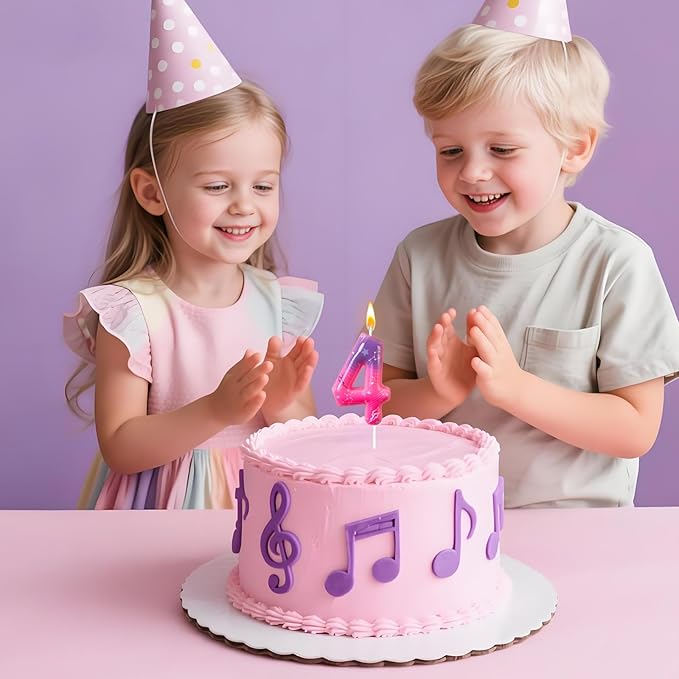 Lurevian K-pop Pink Purple Number Birthday Candle – Trendy Cake Decoration for Themed Parties, Sparkly Gradient Cake Topper for Girls Birthday Party Decoration for Teens（Number 4）
