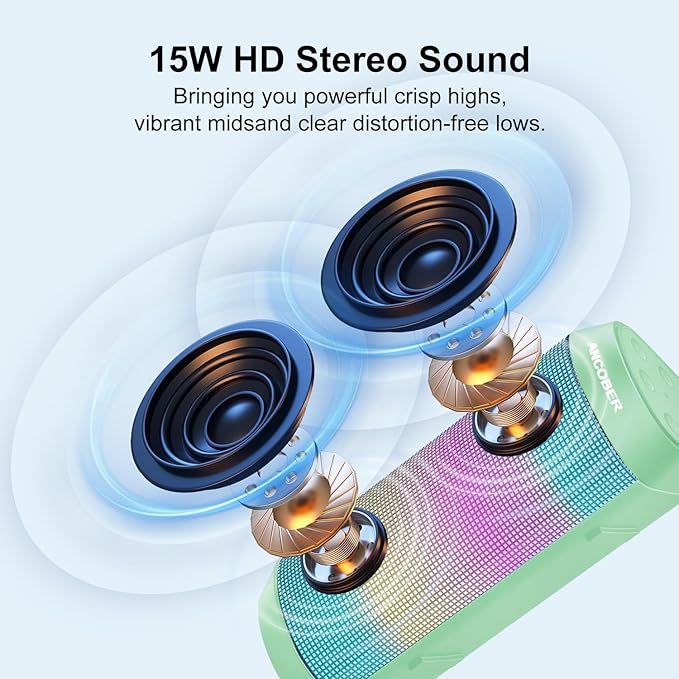 Bluetooth Speaker with Lights, Stocking Stuffers for Men Women Teens Boys Girls, Portable Wireless, IPX4 Waterproof, White Elephant Gifts for Adults, HD Sound, TWS Pair, for Home/Party/Outdoor