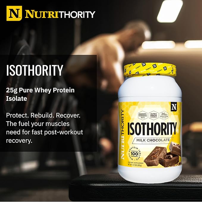 Nutrithority - Isothority Isolated Whey Protein Powder with Ultra-Absorbable Protein and BCAAs to Build Muscle and Accelerate Recovery, Keto Friendly, Low Carbs, Gluten Free (Milk Chocolate)