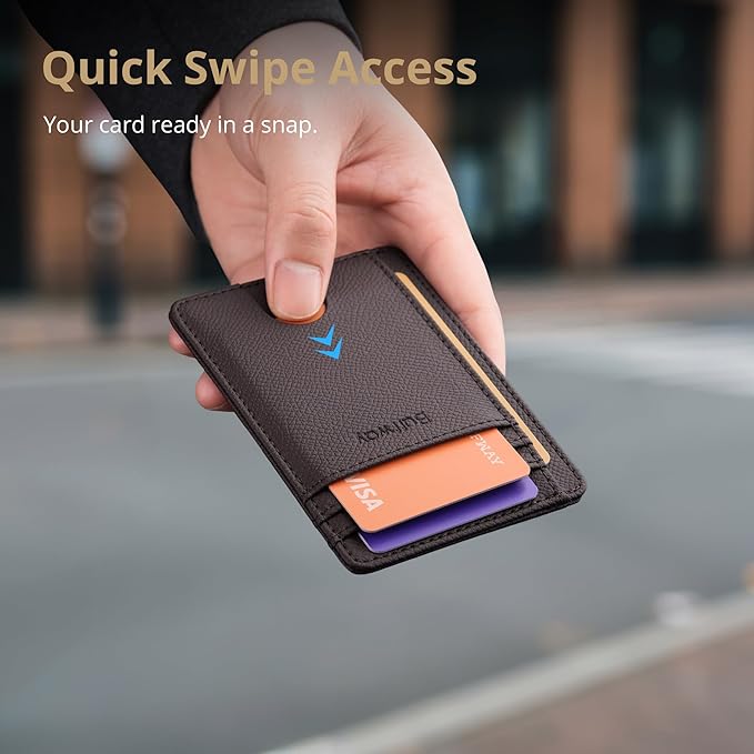 Buffway Slim Minimalist Front Pocket RFID Blocking Leather Wallets for Men and Women - Galaxy Coffee