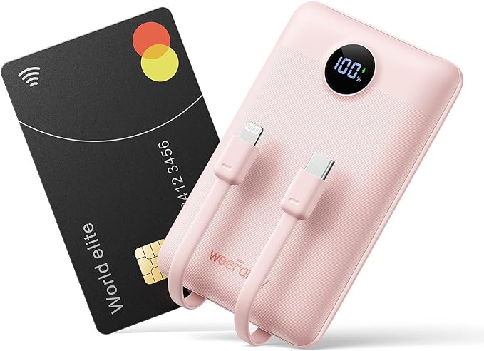 Mini Portable Charger with Built-in Cables 22.5W Fast Charging Power Bank USB-C Small Battery Pack 10000mAh Travel Essential Slim Battery for iPhone 17/16/15/14, Samsung 25/24, and More
