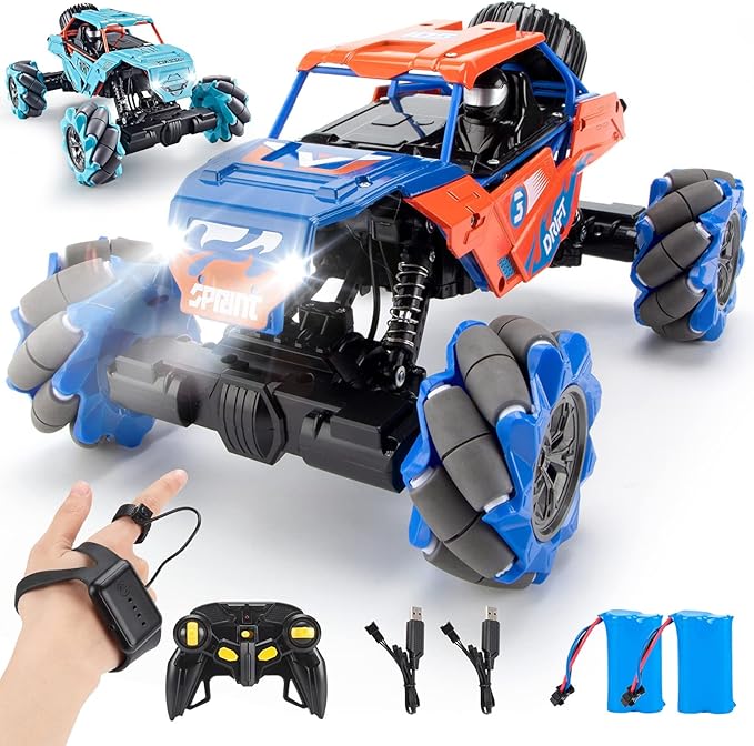 1:14 Scale 4WD Metal Remote Control Car, 360° Rotating Hand Gesture Sensor Control Monster Truck All Terrains RC Car Vehicle Stunt Car with Rechargeable Batteries gift for Boys Kids and Adults