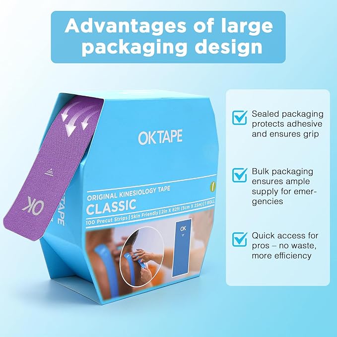 OK TAPE Kinesiology Tape Pre Cut Strips Bulk (150 PCS),Elastic Cotton Latex Free Hypoallergenic Athletic Tape Roll for Muscle Joint Knee,Waterproof k Tape 2in×10in/PCS
