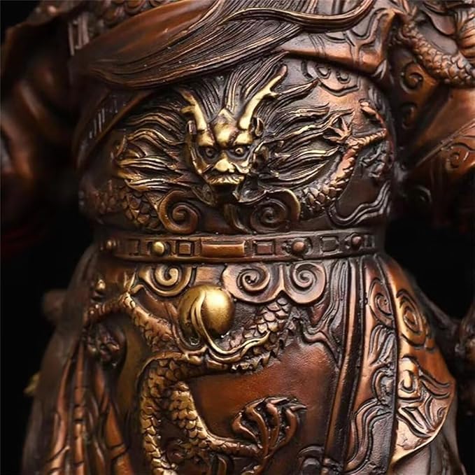 burid Pure Copper Chinese Feng Shui Guan Gong Statue God of Wealth Home and Office Decoration Wu God of Wealth Guan Yu Statue Best Furnishings Gifts, 15*13*32CM，2.5KG