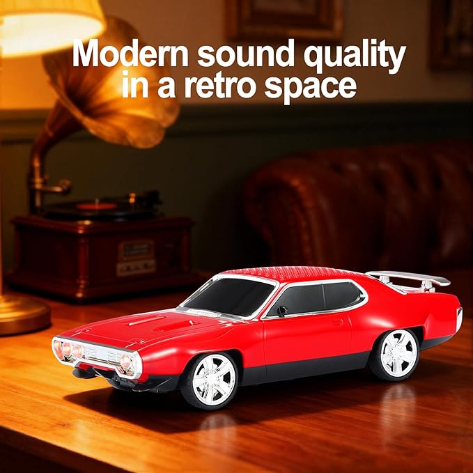 Retro Car Bluetooth Speaker with HD Stereo Sound, TWS Pairing, LED Party Lights, Built-in Microphone, Portable Wireless American Vintage-Style Bluetooth Speaker for Home, Office & Outdoor (Red)