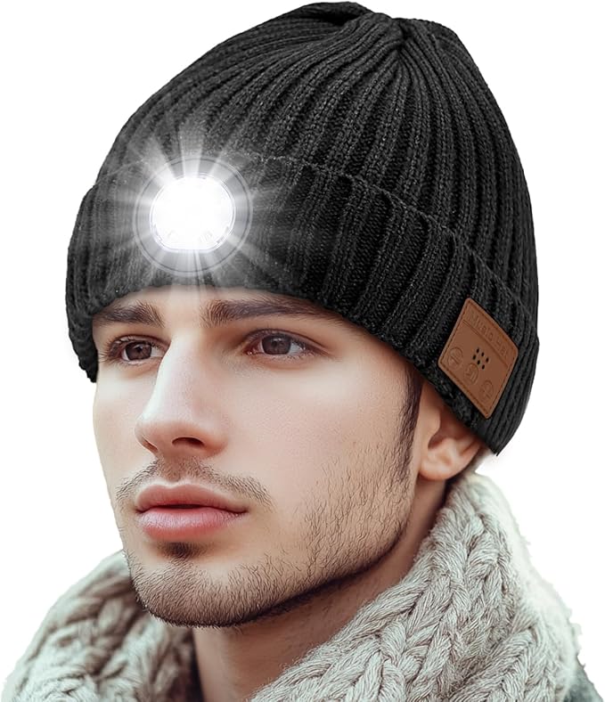 Bluetooth Beanie with Light, Rechargeable Unisex Wireless LED Music Cap, Gifts for Men Women