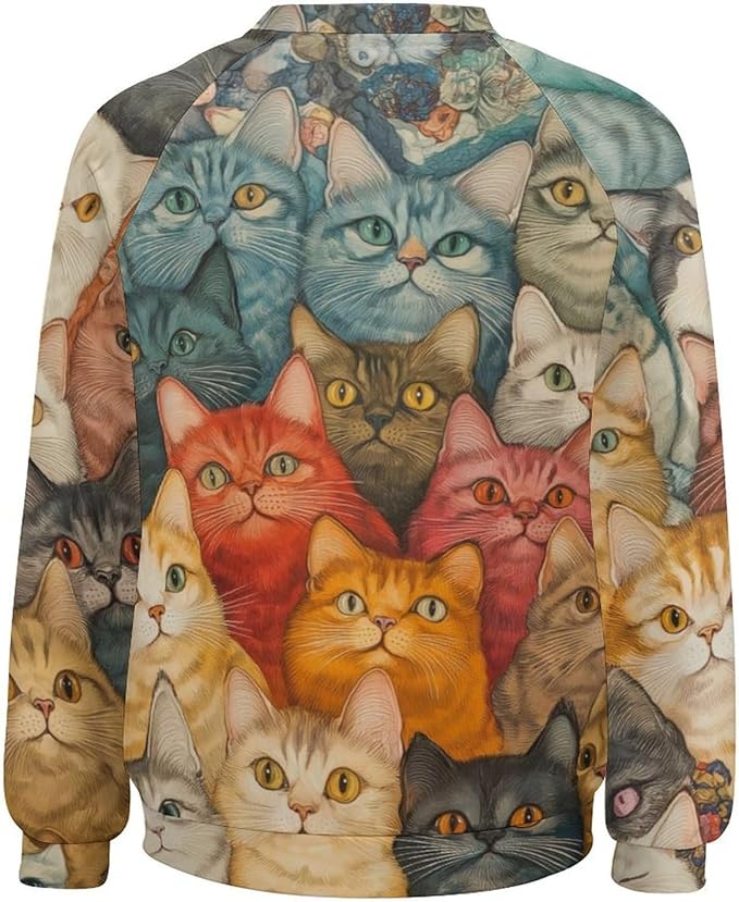 Fall Sweaters for Women 2024 Cat Print Long Sleeve Casual Crewneck Warm Fall Pullover Comfy Fashion Sweatshirts