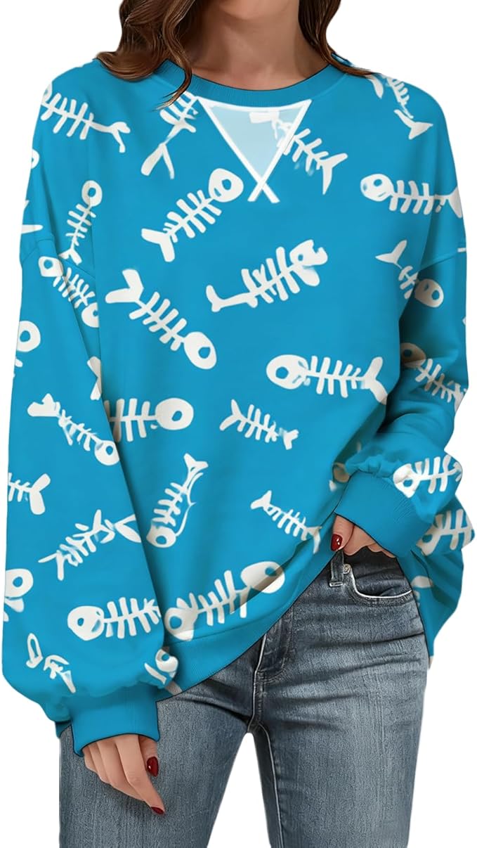 Womens Sweatshirts Fahsion Floral Print Long Sleeve Comfy Fall Tops Oversized Casual Crewneck Pullover Shirts