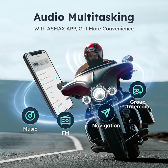 S1 Motorcycle Bluetooth Headset with Smart Voice Control, Mesh Helmet Communication Systems, Noise Cancellation/Waterproof/FM Radio/FOTA Update, 8 Riders Intercom Fit for Snowmobile/Ski, 1 Pack