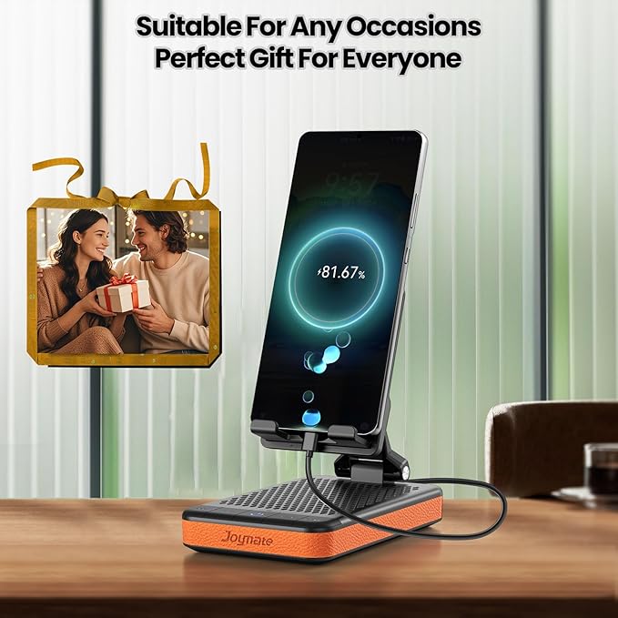 Gifts for Men and Women, Slim 5000mAh Charging Stand Phone Stand with Bluetooth Speaker Foldable Phone Holder Festival Gift for Husband,Wife,Dad,Mom,Teens