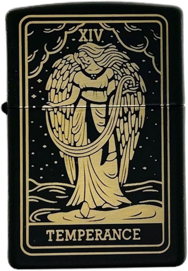 23 Custom Tarot Card - Major Arcana Card Laser Engraved Zippo Black Matt Windproof Lighter (Temperance)