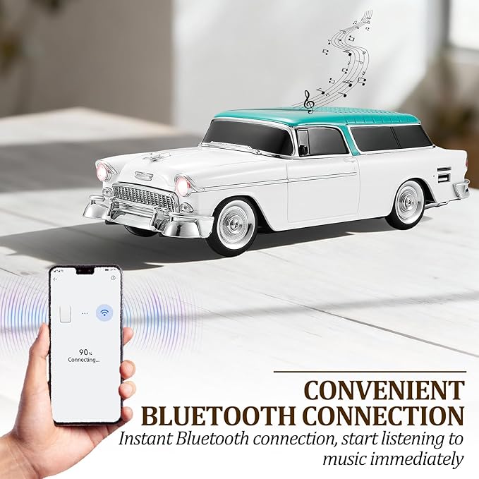 Retro car-shaped Bluetooth speaker, high-definition sound quality, TWS pairing, multiple interface outputs, truck model Bluetooth speaker, suitable for desktop decoration, parties, beach (WHITE)