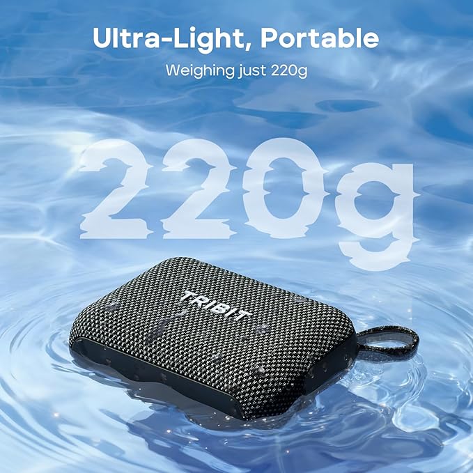 Tribit PocketGo Portable Bluetooth Speaker, 20H Playtime, IP68 Waterproof/Dustproof, Wireless, BT6.0, Shower, Powerful Sound, Custom EQ, TWS, Support TF Card, Floatable, Type-C, Travel/Outdoors (Blue)