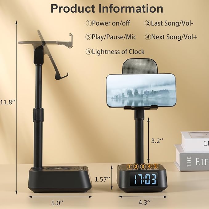 Gifts for Men Women, Adjustable Phone Stand Bluetooth Speaker, Birthday Gifts Him Husband, Phone Holder for Kitchen Desk Bedroom, Cool Tech Gadget for Dad Mom Boyfriend, Christmas Ideal