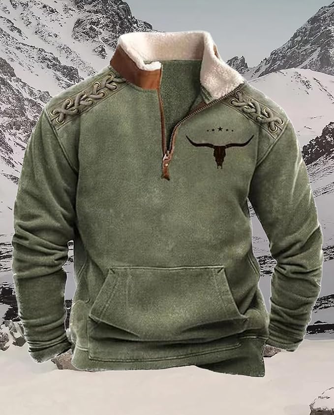 Western Sweatshirts for Men Aztec Retro Pullover Quarter Zip Sweatshirt Mens Stitching Color Fleece Sweatshirt