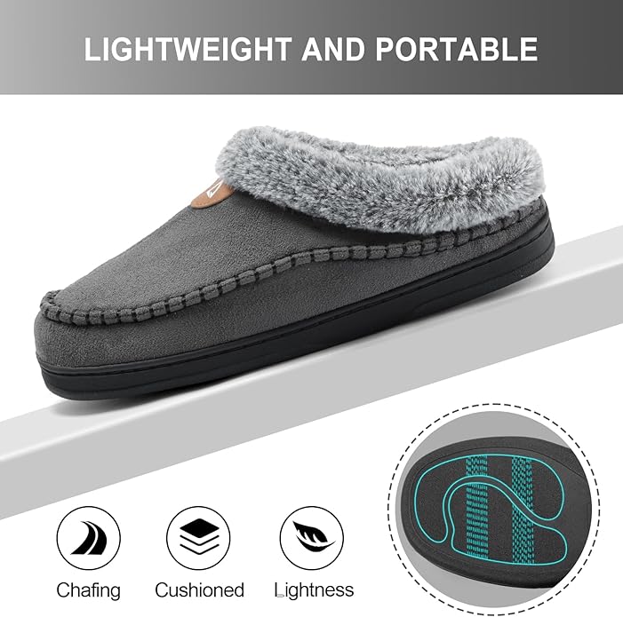 ATHMILE Mens Slippers Warm Moccasin Memory Foam House Shoes Indoor Outdoor Fuzzy Plush Lined Slippers for Home Bedroom