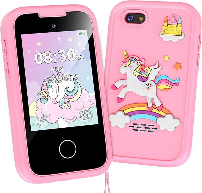 Kids Phone for Girls Toys, Gifts for 3 4 5 6 7 8 9 Year Old Girls Boys Christmas Birthday Kids Toys, Touchscreen Toddler Learning Cell Toy Phone with Dual Camera, Game, Music Player, 8GB Card Pink