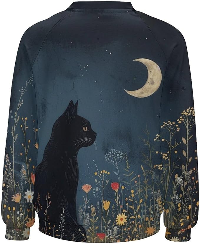 Sweatshirt for Women Cat Print Fashion Funny Plus Size Ladies Dressy Crewneck Casual Trendy Tee Shirts