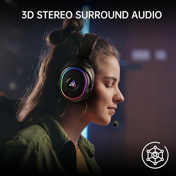 EKSA 2.4GHz Wireless Gaming Headset for PS5,PS4,PC,Switch,Mobile,Mac, Bluetooth Gaming Headphones with Detachable Microphone, RGB, 30ms Latency, 50H Battery, Stereo Sound Headset for Xbox