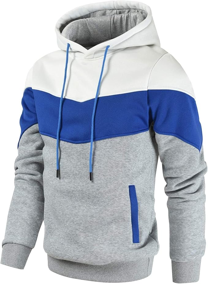 Gesean Men's Novelty Color Block Pullover Fleece Hoodie Long Sleeve Casual Sweatshirt with Pocket