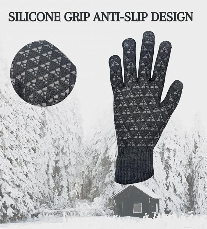 CozyTouch Winter Gloves, Touch Screen Compatible, Thermal Soft Knit Lining, 2 Pair Pack (Grey/Black)