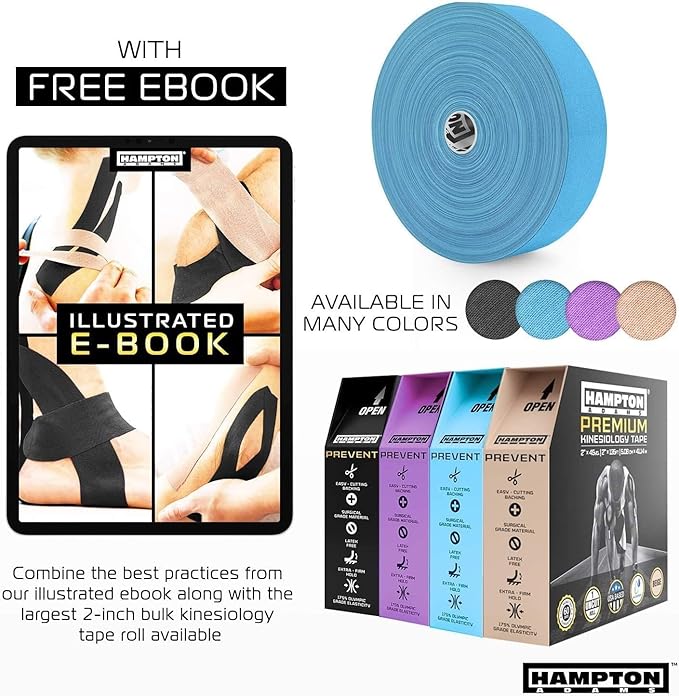 Hampton Adams | As Seen on Shark Tank | Elastic Kinesiology Tape (Bulk Roll) | 135ft Uncut | Supports & Protects Muscle Wrist Knee Shoulder Back Plantar Fasciitis | Waterproof Hypoallergenic