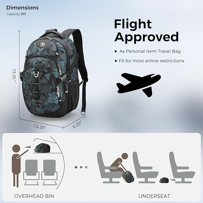 Swissdigital Laptop Backpack with USB Charging Port, Travel Backpack Fits 15.6 inches Computer, 31L Backpack for Men, Dark Green | SD803-96