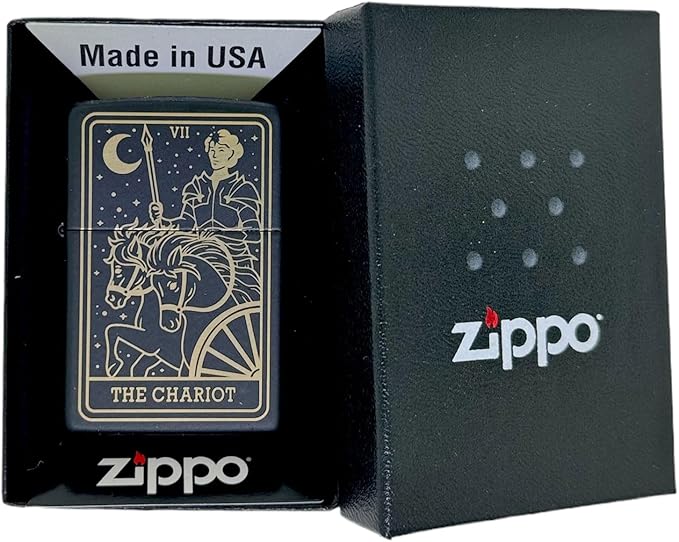 23 Custom Tarot Card - Major Arcana Card Laser Engraved Zippo Black Matt Windproof Lighter (The Chariot)