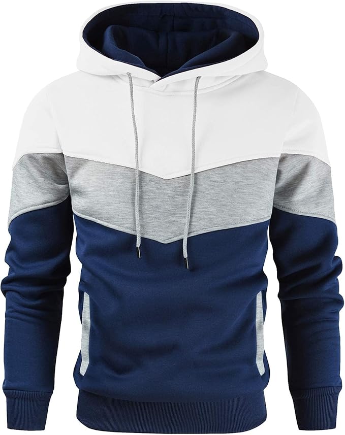 Gesean Men's Novelty Color Block Pullover Fleece Hoodie Long Sleeve Casual Sweatshirt with Pocket