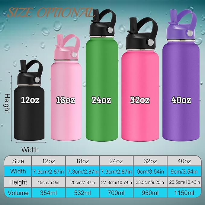 Custom Water Bottle 12/18/24/32/40oz Personalized Water Bottles for Kids Engraved Name Personalized Stainless Steel Water Bottles with Straw Lid
