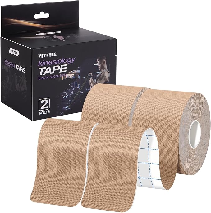 VityElk Kinesiology Tape Uncut 2In x 16.4ft - Elastic Sports Tape for Muscle & Joint Pain Relief, Waterproof Support, Athletic Recovery, Physical Therapy, Latex-Free Design (Beige 2 Roll)