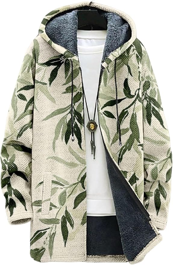 2025 Men's Ethnic Pattern Hooded Jacket Long Cardigan Hoodies Full Zip Vintage Knitted Zipper Coat with Pocket