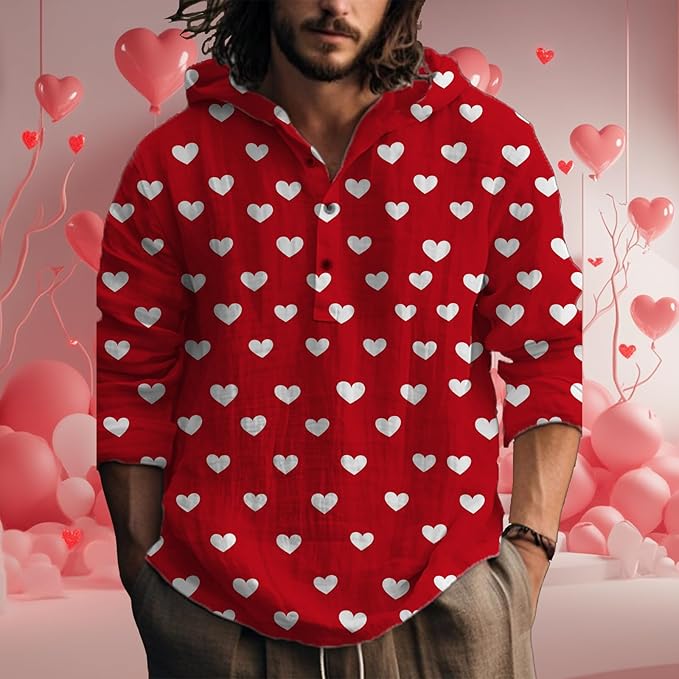 MARSVOVO Hooded Long Sleeve Shirt Men Fashion Graphic Button Up Lightweight Big and Tall Casual Vacation Shirts for Men