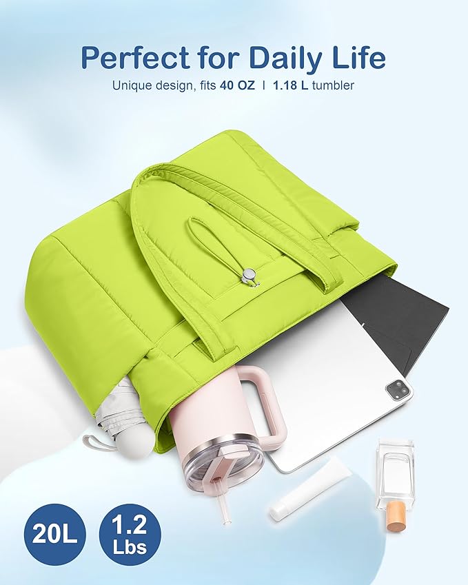 TOPDesign Puffy Tote Bag for Women with Cup Holder & Laptop Compartment & Cosmetic Bag & Trolley Sleeve for Work, Travel