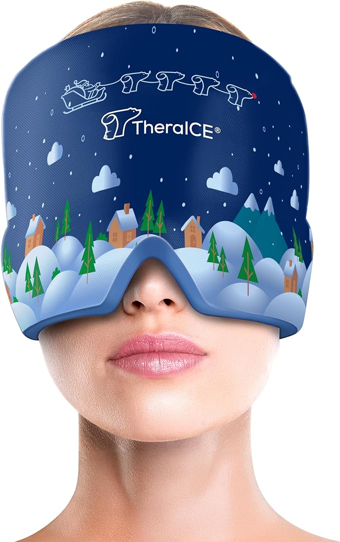 TheraICE Migraine Relief Cap, Cooling Gel Hat, Soothing Headache Ice Pack Mask Products, Face Cold Compress Head Wrap for Tension & Stress