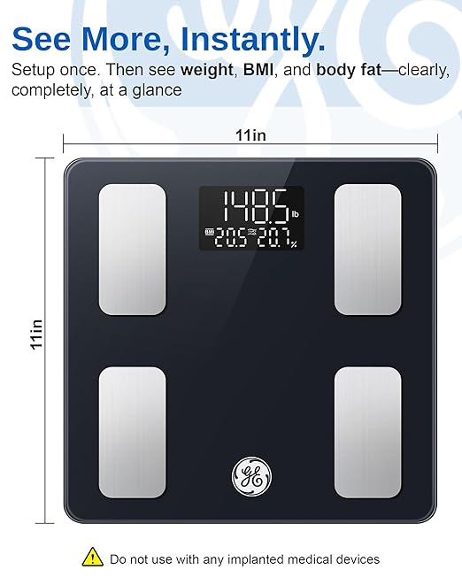 GE Smart Scale for Body Weight and Fat, Digital Bathroom Scales with LED Display BMI Body Fat - Bluetooth 13 Body Composition Monitor for Muscle Mass People with App, Accurate 400lb Weighing
