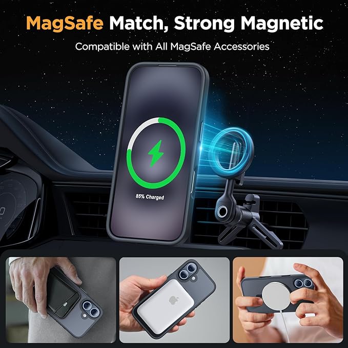Miracase Magnetic for iPhone 16 Case [with 2X Screen Protectors] [Compatible with MagSafe] Slim Thin Phone Case Military-Grade Protected for iPhone 16 Cover Bumper, Black
