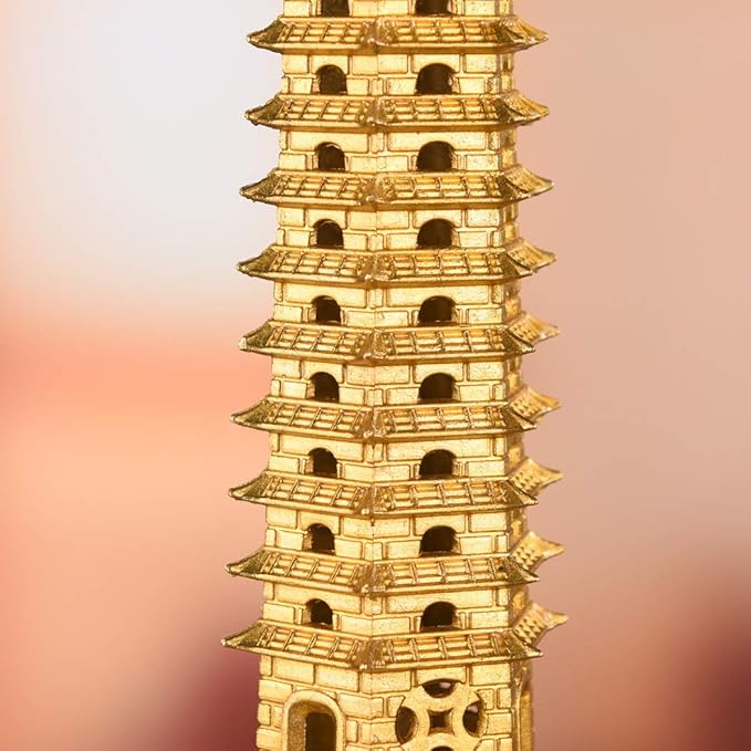 Brass Feng Shui Statue Wenchang Pagoda Layer 13 Tower 11.8” Length Sculpture Office Home Desk Decor Artifacts Attract Career Fame Academic Wisdom Education Luck TQZDPT40