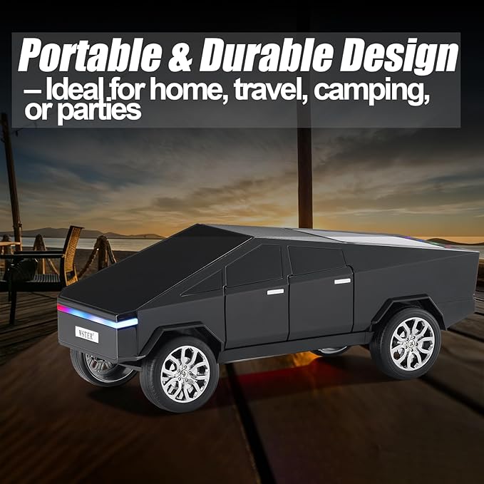 Portable Car Model Bluetooth Speaker with HD Stereo Sound, TWS Dual Pairing, LED Display, Truck-Style Wireless Speaker for Home, Office, Gaming & Collectible Display (Black)